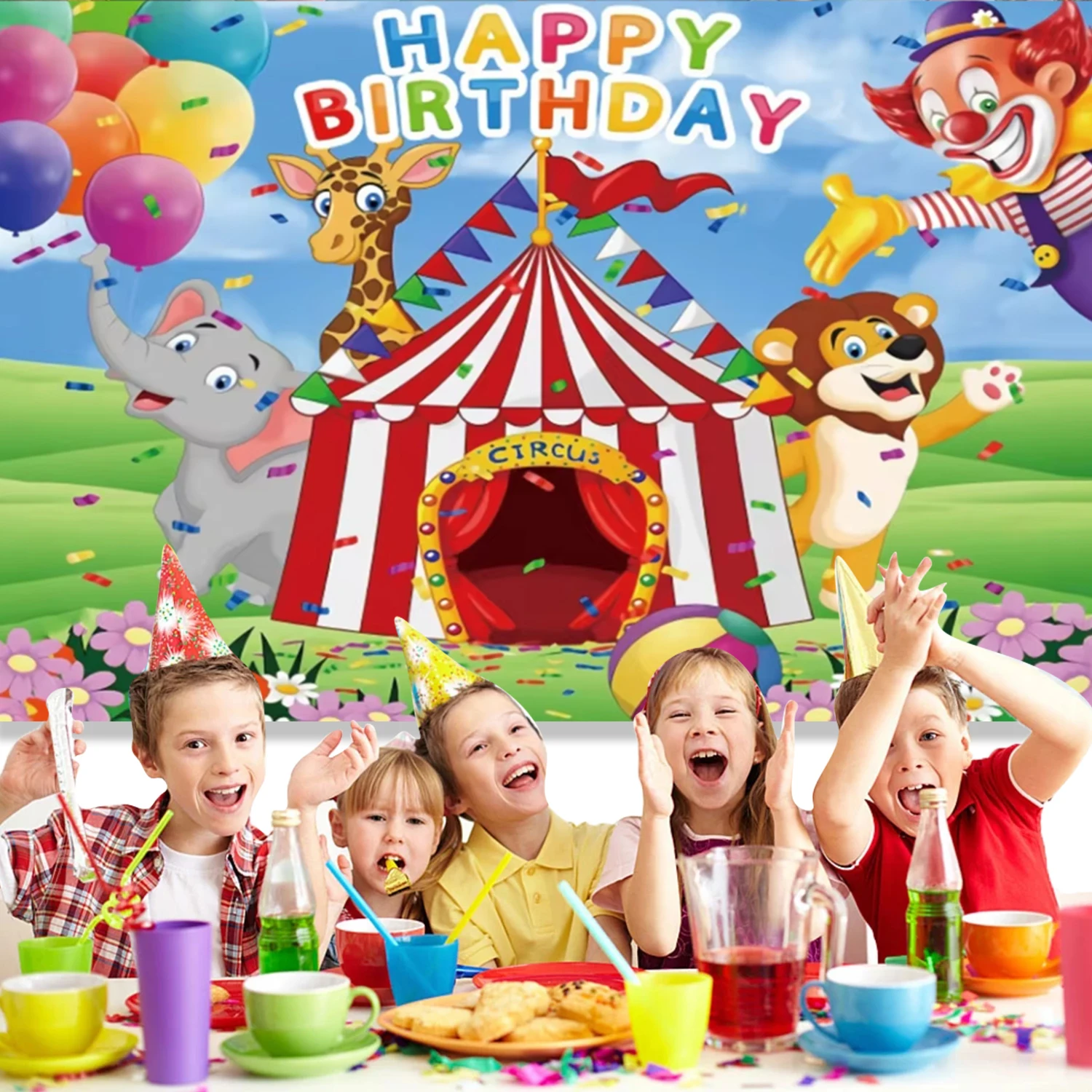 Circus Carnival Tent Theme Photography Background Baby Birthday Party Red Curtain Balloon Star Children Portrait Studio Prop