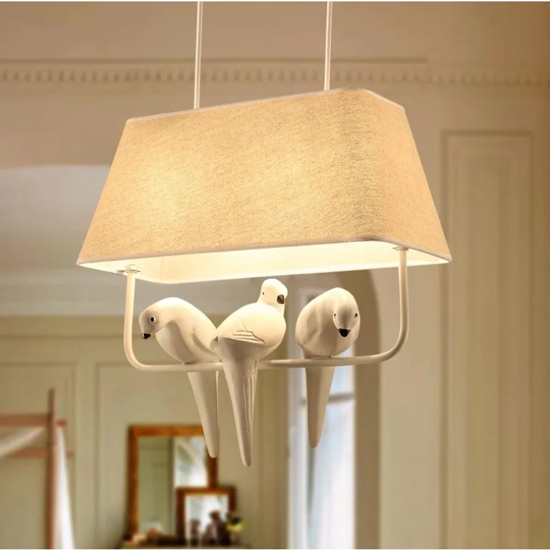 

Nordic style three headed bird lamp restaurant bedroom personalized children's room simple resin linen fabric bird lamp
