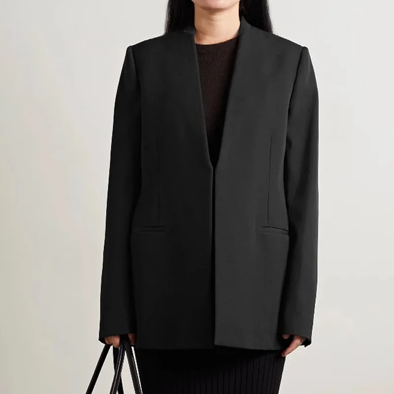 

Women's R0* Suit Jacket 2024 Spring and Autumn New Irregular Buttonless Minimalist Style Suit Coats