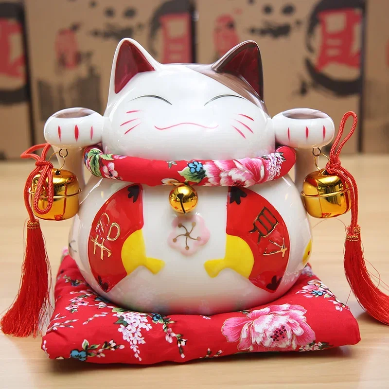 8 inch Ceramics Marry Ceramic Lucky Cat Fengshui Home Decor Porcelain Ornaments Business Gifts Fortune Cat Money Box Craft