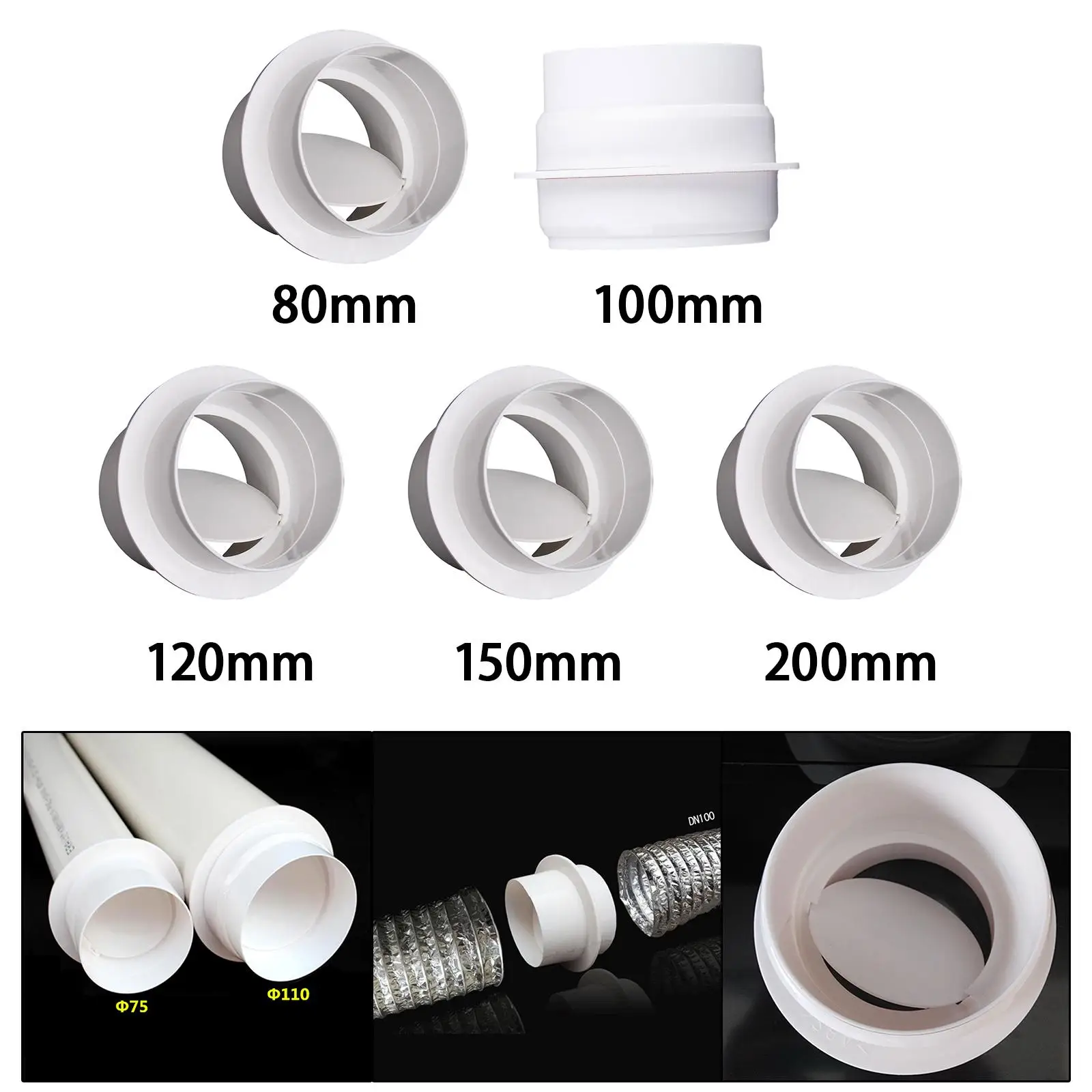 Pipe Blocker Exhaust Fan Duct Adaptor for Bathroom Household Kitchen