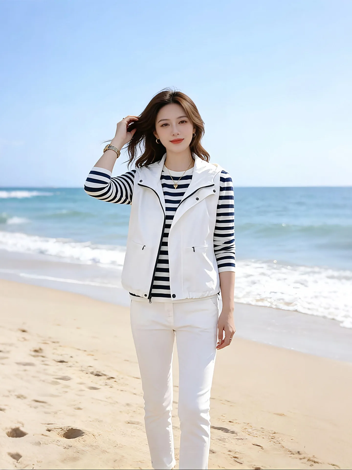 

Модный спортивный повседневный жилет с капюшоном без рукавов, летняя трендовая женская куртка 2026 года, омолаживающий эффект, городской стиль, стандартный крой