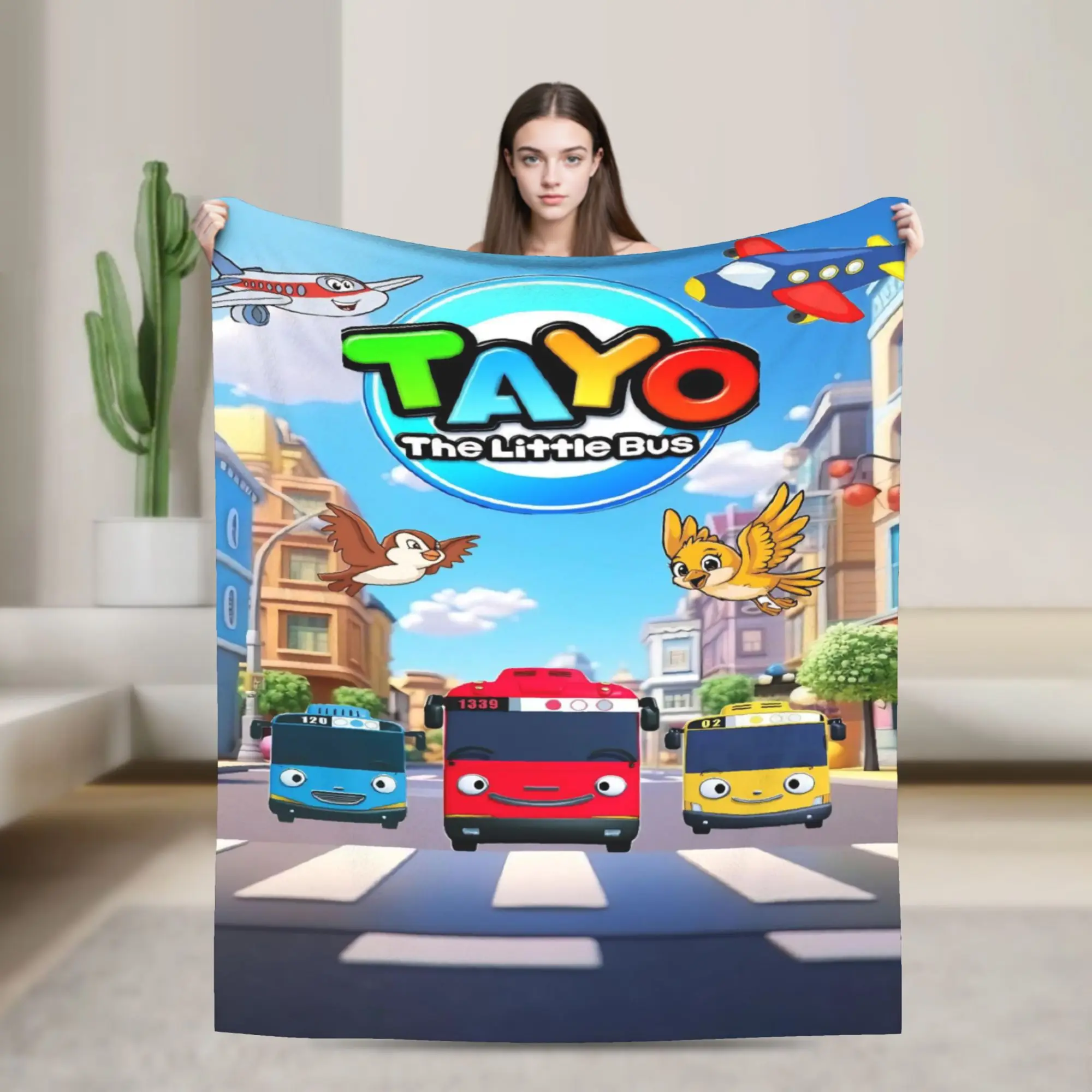 Cozy Tayo The Little Bus  Blanket Stuff Bed Decorative  Throws And Blankets Super Warm Fleece for Office