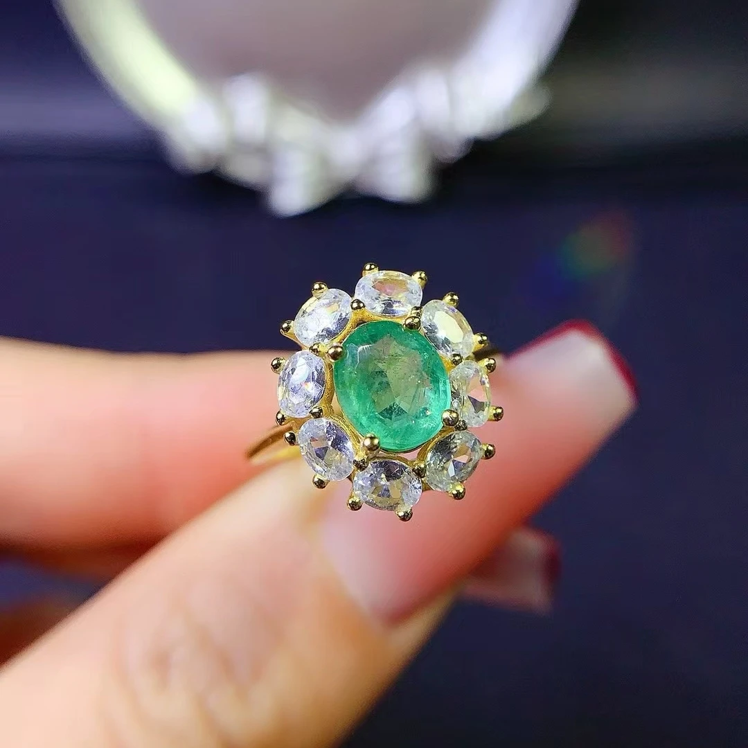 KJJEAXCMY Natural Colombian Emerald Ring for Women S925 Silver Electroplating High Clarity Inlaid Jewelry Fine Support Testing
