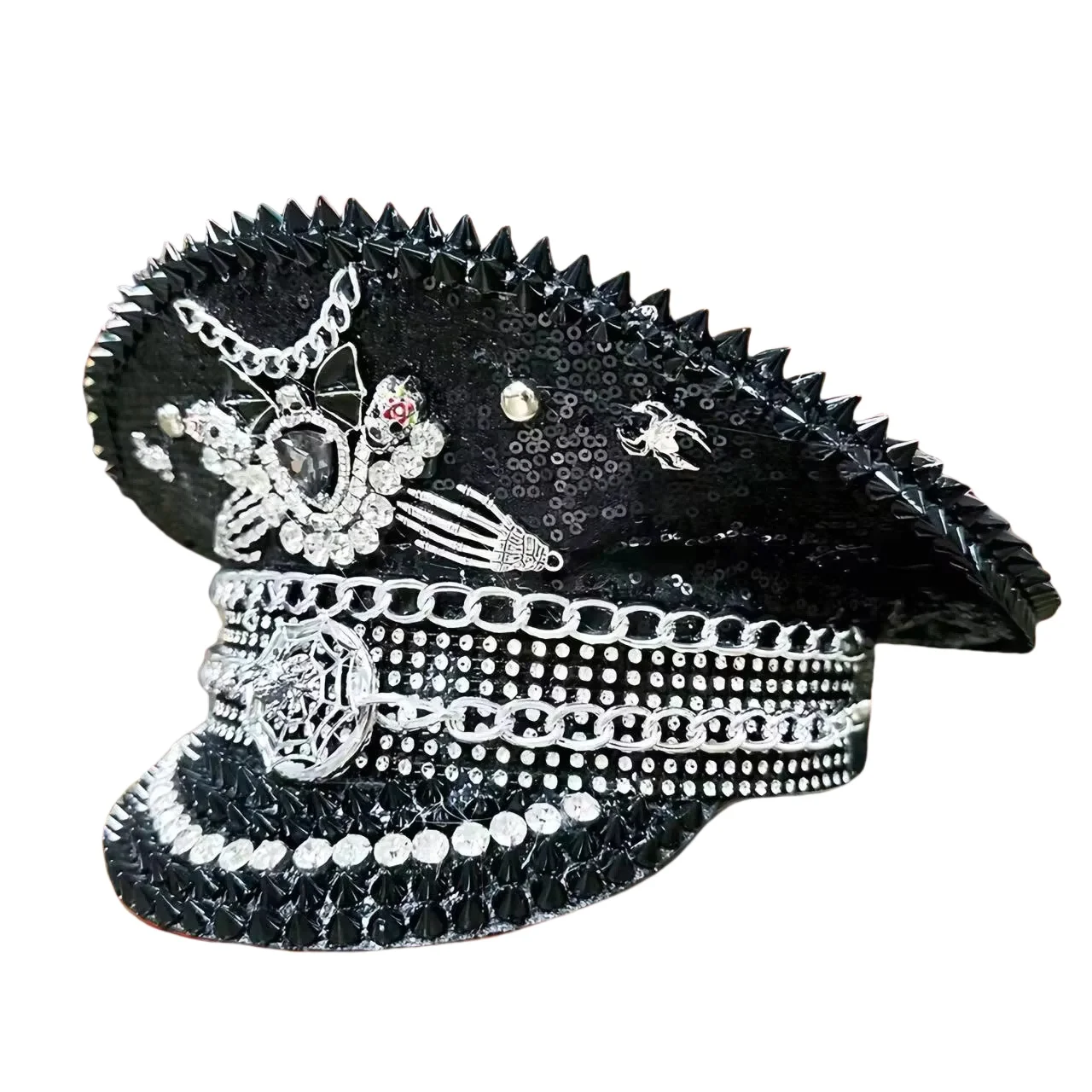HongLuan  Halloween Costume Hat, Captain Hats Rhinestone for Burning Man Festival Woman, Cosplay Female Accessories
