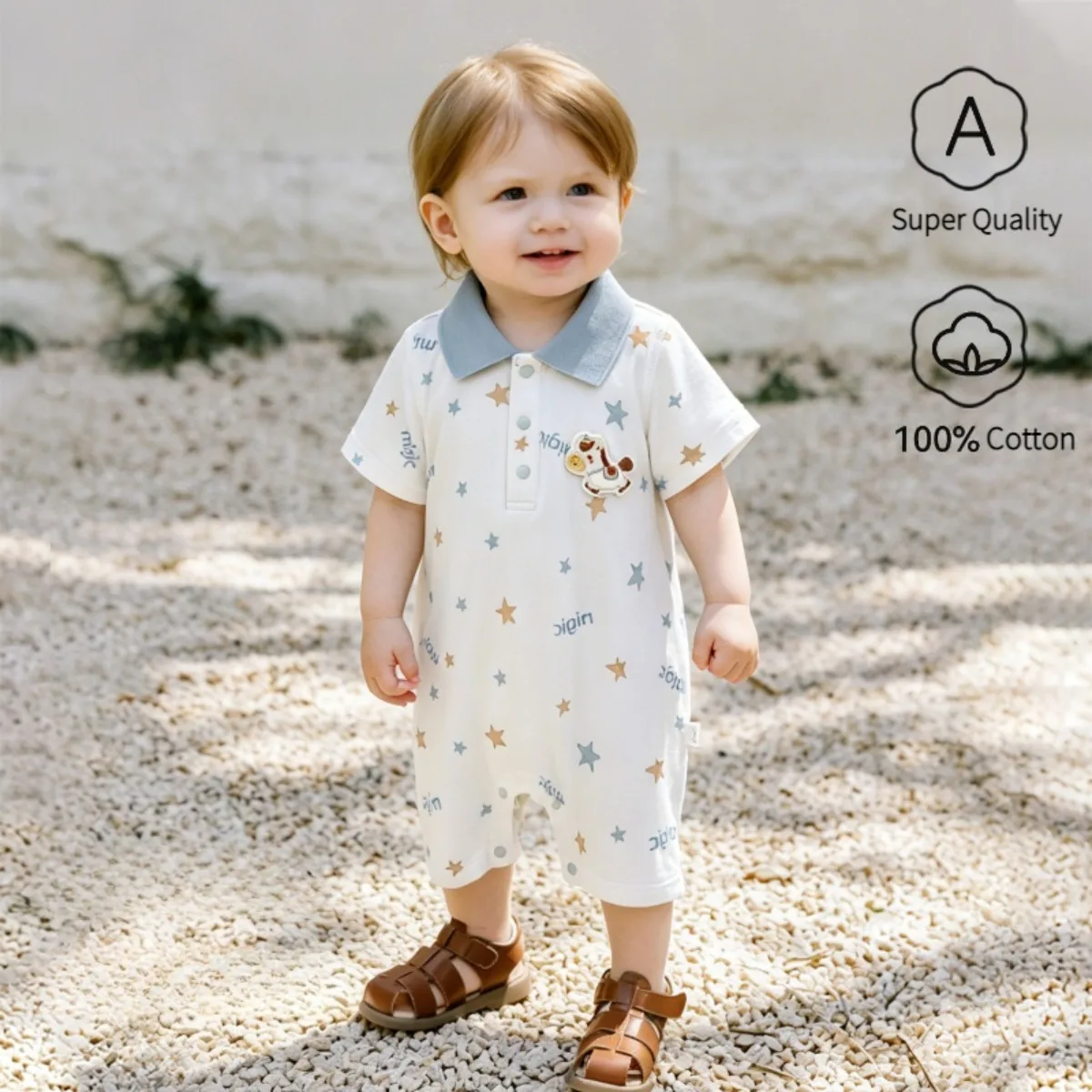 Body de Verano Unisex para Bebé, Cuello Camisero, Algodón Puro, Suave y Transpirable, Mono Corto Ligero y Cómodo para Recién Nacidos