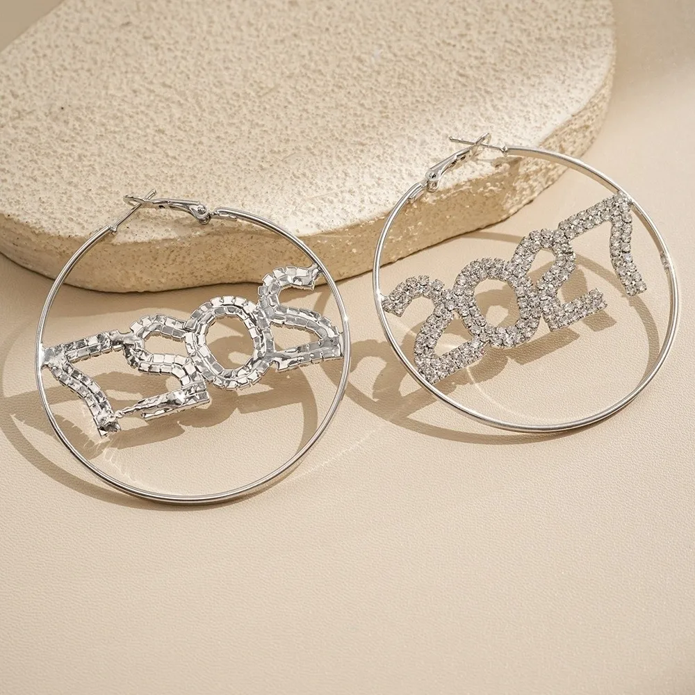 Trendy Elegant 2027 Digital Earrings Fashion Long Drop Happy New Year Earrings Shiny Rhinestone Stud Earrings Birthday