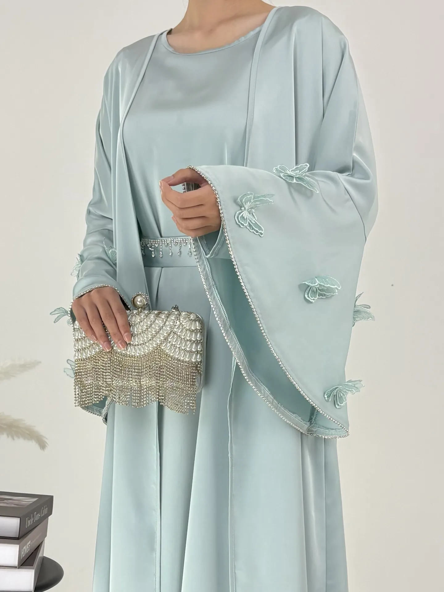 Set musulmani 2 pezzi Donna aperta Abaya Diamond Kimono Abito interno Set Turchia Dubai Caftano Eid Party Ramadan Caftano Arabo Rob Abito