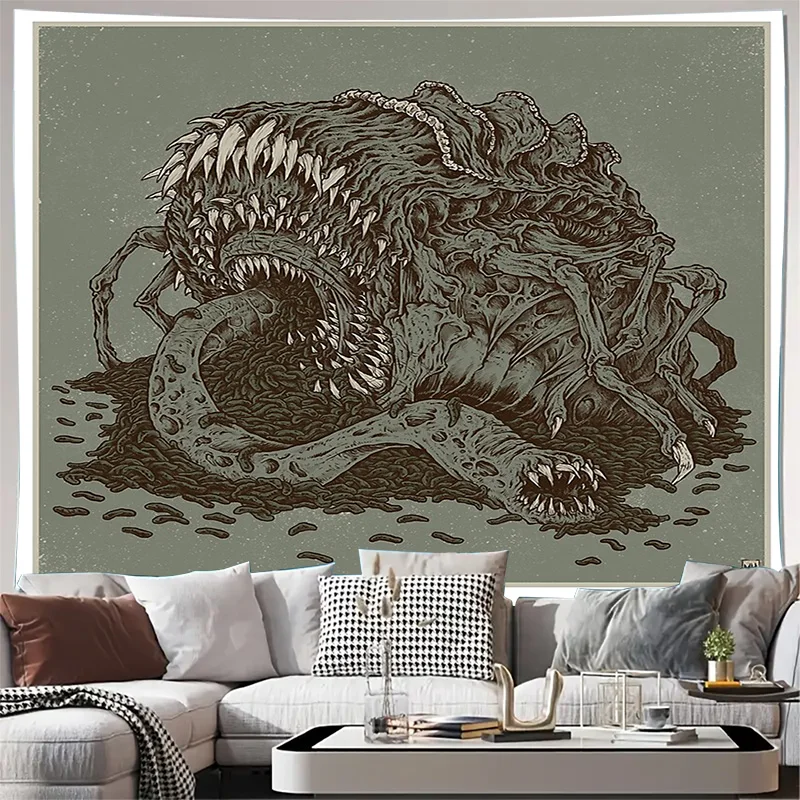 Dark Gothic Tapestry Wall Hanging Horror Demon Spiderweb Spooky Halloween Home Decor Room Aesthetic Art