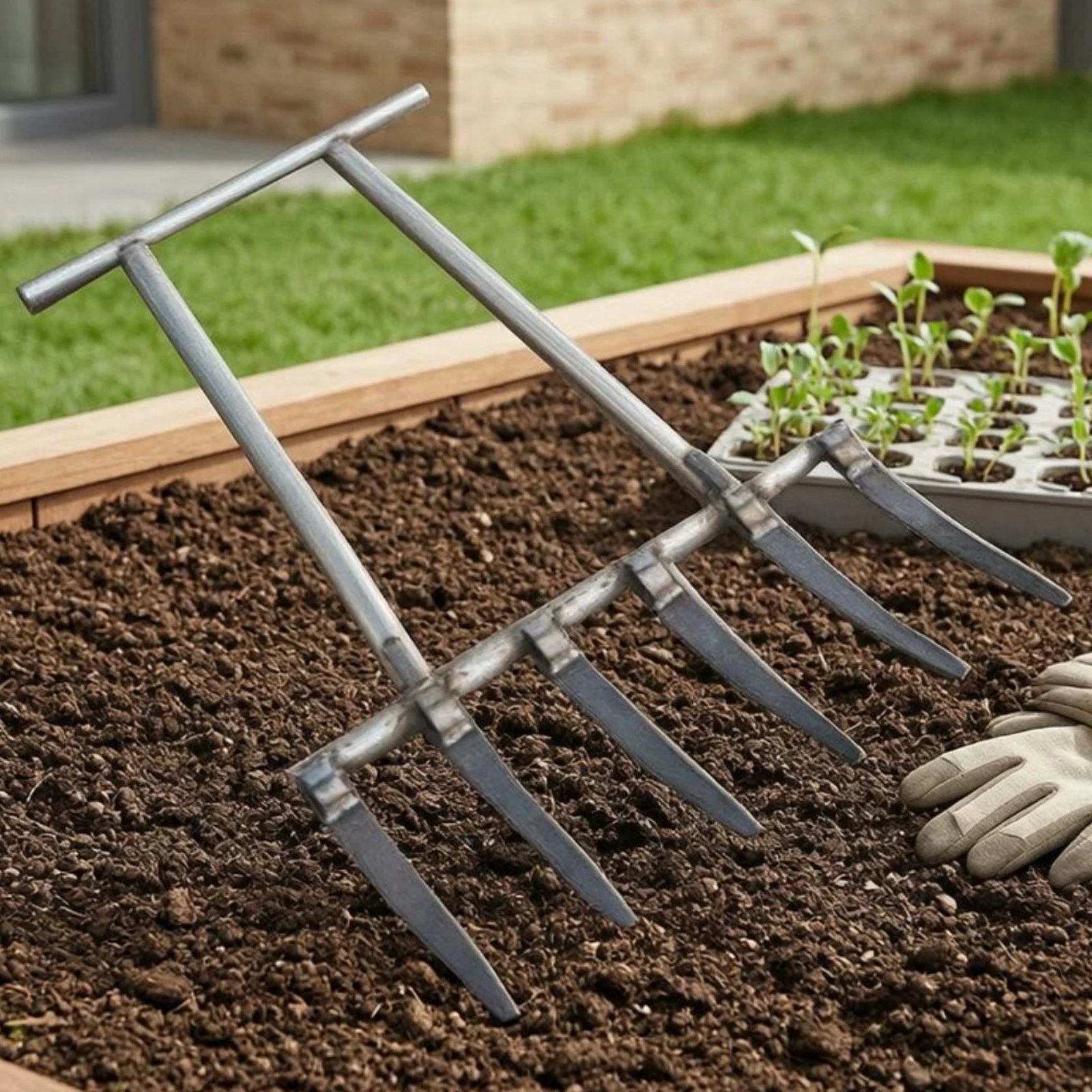 Steel Digging Fork Wide Head Garden Tools Outdoor Tool Straight Crossbar