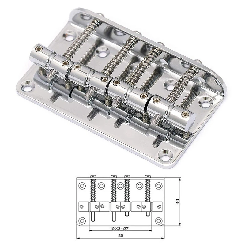 Hard Tail Fixed Bass Guitar Bridge Compatible With 4 String Jazz Bass Or Precision Bass Style Bass Guitar Top Load Chrome