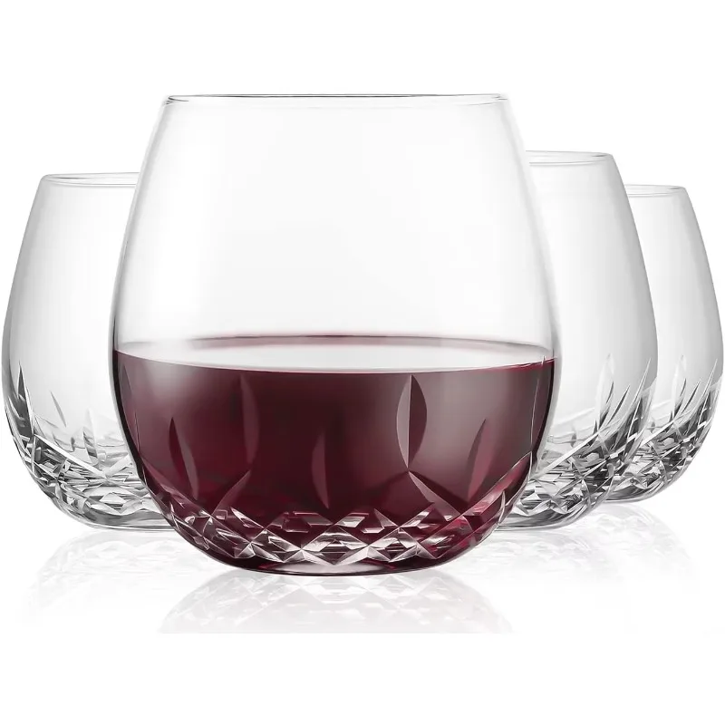 

Hand Cut Stemless Wine Glasses Lead-free Crystal Drinking Glass (15 Oz, Set of 4)