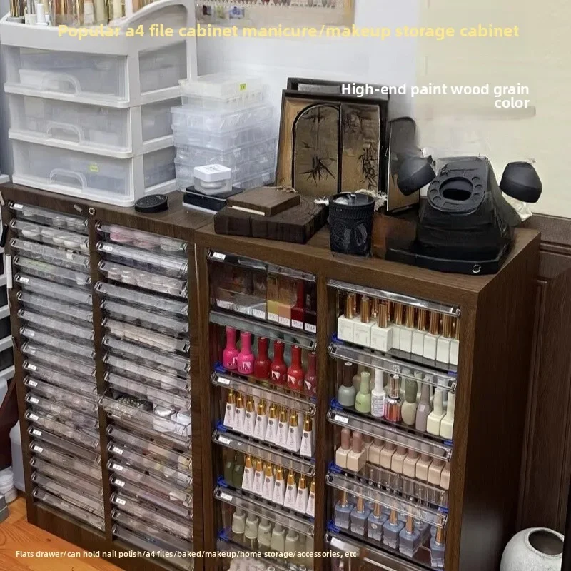 Nail Art Storage Flat Bottom Drawer Nail Polish Glue File Cabinet Makeup Baking White Finishing  Steel Black