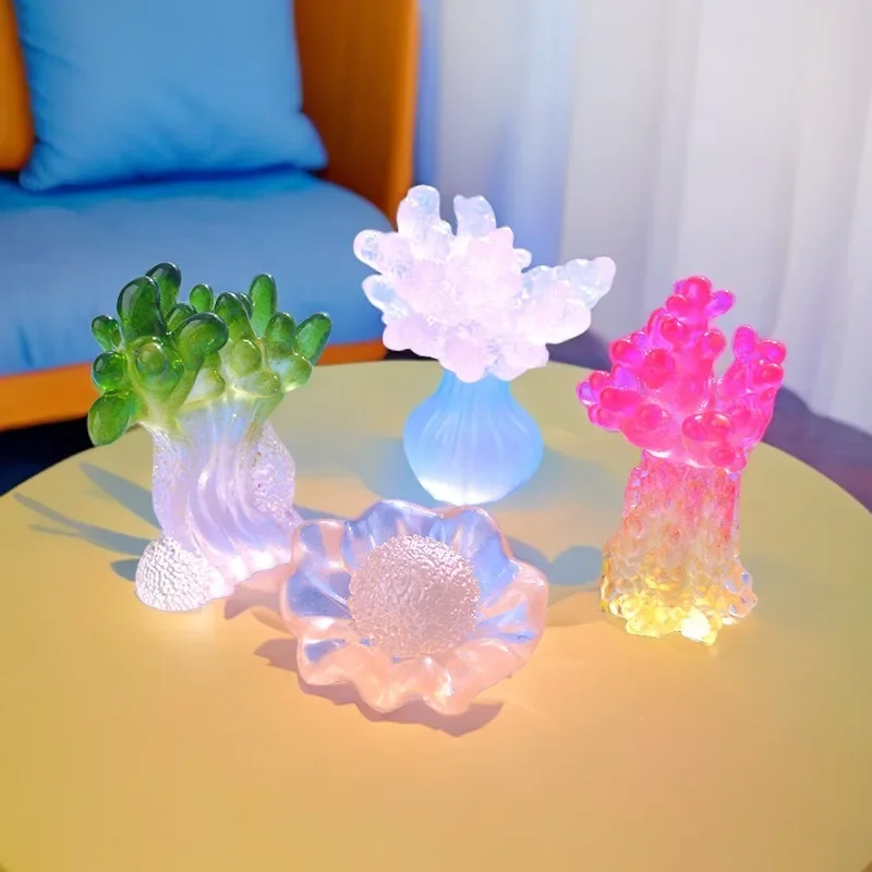 Marine Luminous Coral Micro Landscape Ornaments Glowing Coral Oyster DIY Desktop Fish Tank Aquarium Decor Toys для аквариума