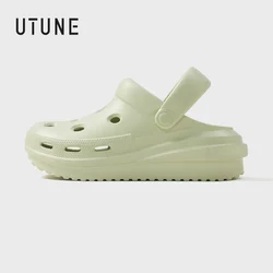 UTUNE Women’s Cheese-Style Summer Beach Sandals Garden Clogs Outdoor Wide Toe Sandals for Couple Non-Slip Home Shower Slippers