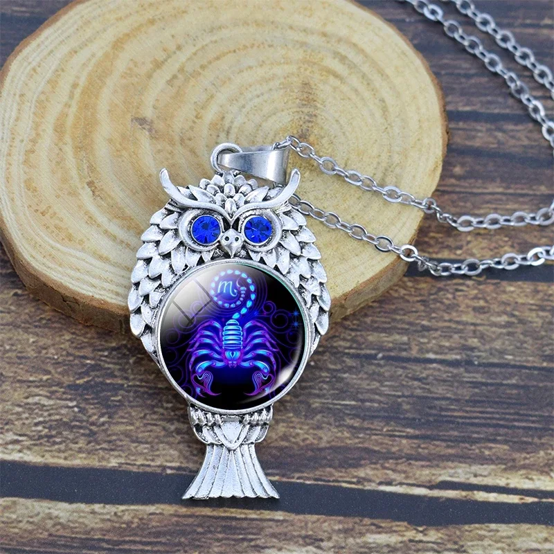 12 Constellation Necklace Zodiac Sign Chain Necklace Owl Pendant Necklace Birthday Gifts Scorpio Leo Sagittarius Jewelry