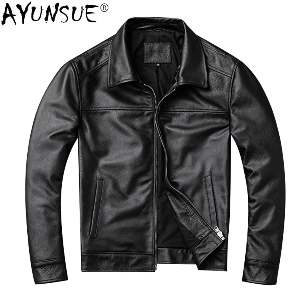 Real AYUNSUE Cowhide Leather Jacket Men Clothing 5XL Men's Jackets Motorcycle Coat Male Autumn Cloth Ropa De Hombre 2024 LXR385