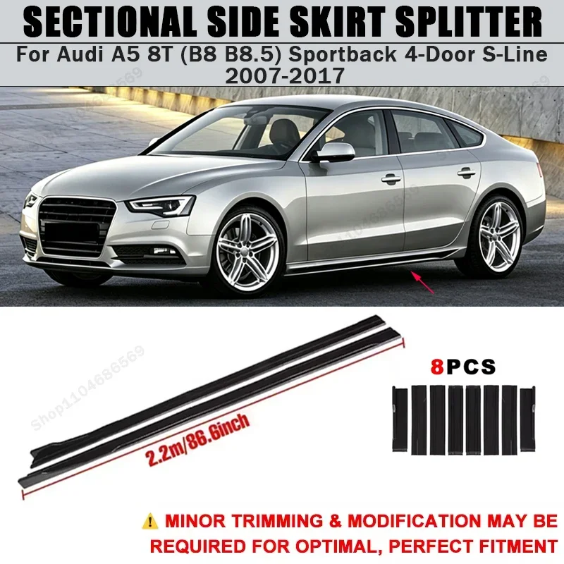For Audi A5 8T B8 B8.5 Sportback 4-Door S-Line 2007-2017 Side Skirts Extension Rocker Panel Splitter 86.6