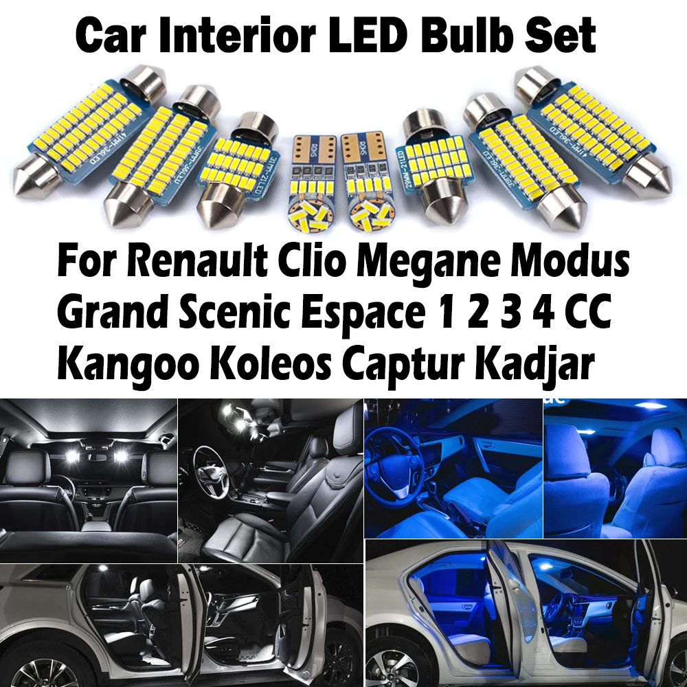 Canbus Interior LED Light Kit For Renault Clio Megane Grand Scenic Espace 1 2 3 4 CC Kangoo Koleos Captur Kadjar Modus Car Lamp