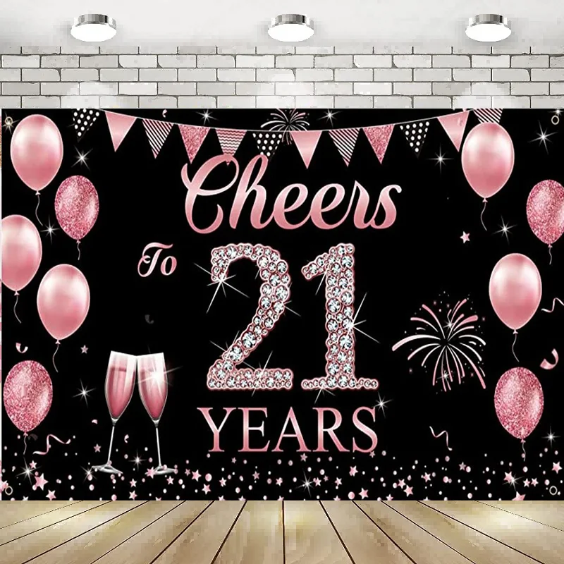 21st Birthday Photography Backdrop Decorations Cheers Banner Rose Gold Background  Poster Party Balloon Gift Lover