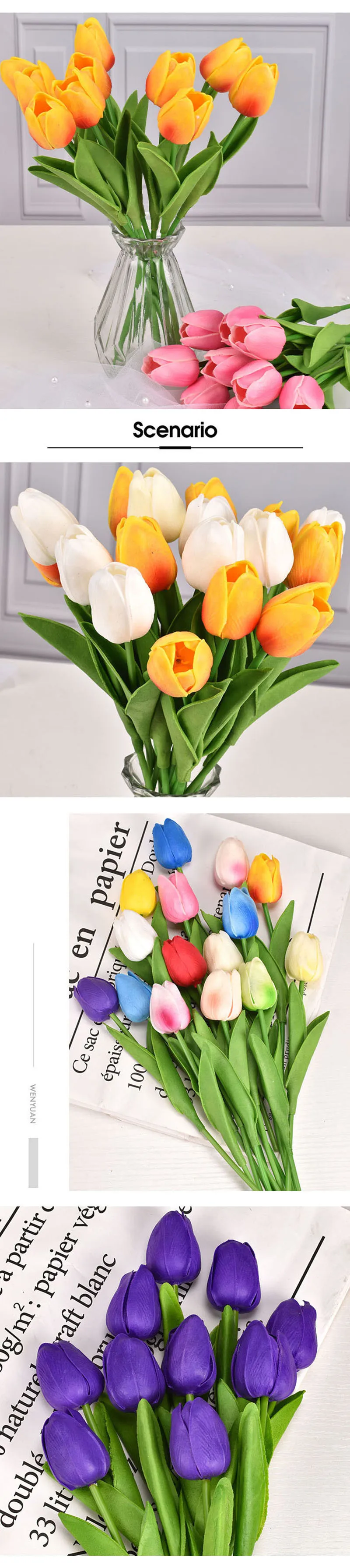 WAQIA 30 Tulipani Artificiali Real-Touch In PU - Fiori Finti Per Matrimonio E Decorazioni, Altezza 32 Cm