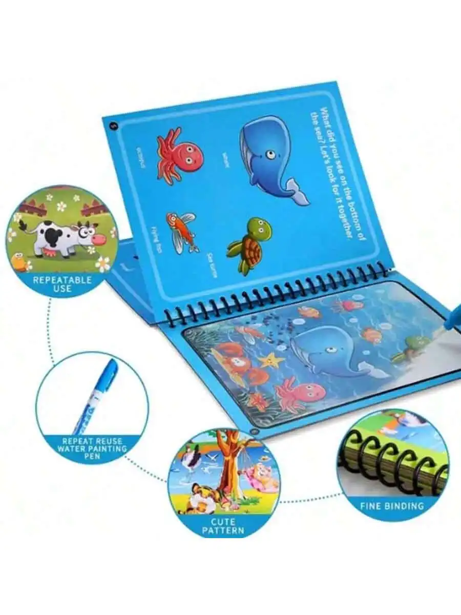 10-Piece Set of Magical Water Painting Books, Reusable Kindergarten Educational Coloring Books, Repeated Doodling Water Painting Books (Randomly Sent)
