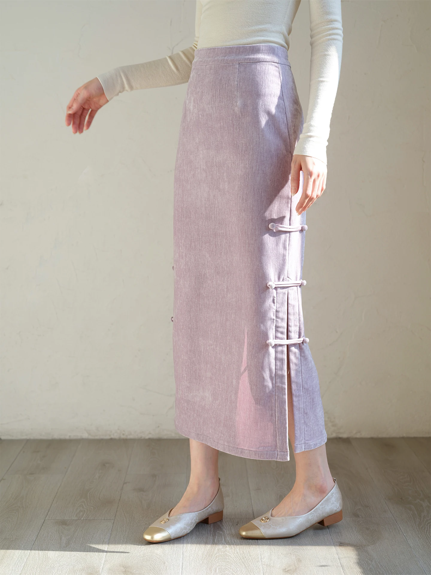 

Шикарная китайская юбка миди с высокой талией для женщин, сливово-фиолетовая, с пуговицами, стройнящая, длинная, повседневная, в стиле Ханьфу