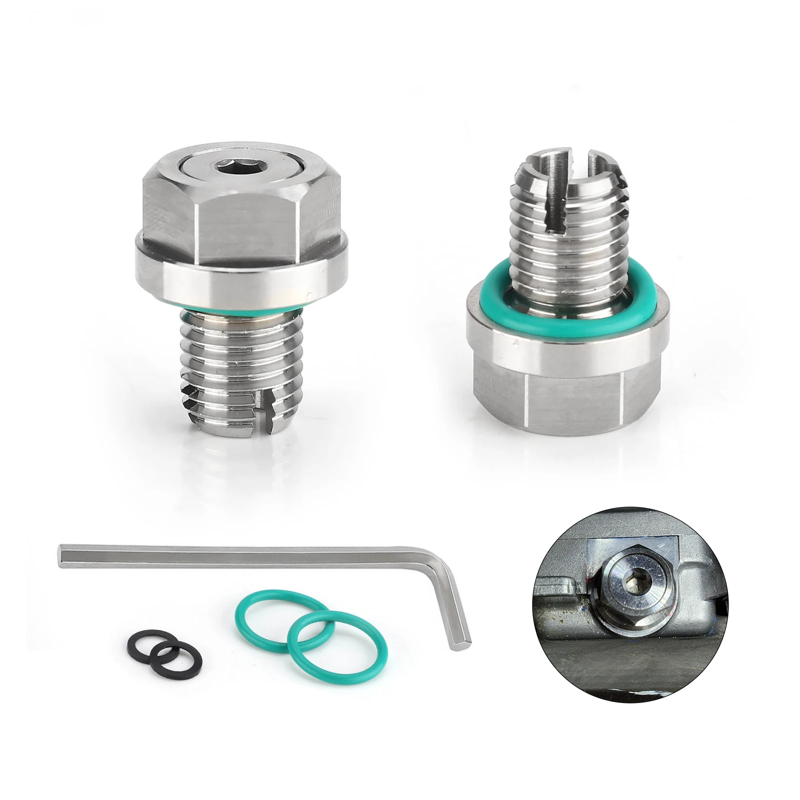 Oversize Piggyback Oil Drain Plug M12.1-1.25/1.5/1.75x 15mm Stainless Steel Self Tapping Oil Pan Thread Repair Kit with O-Ring