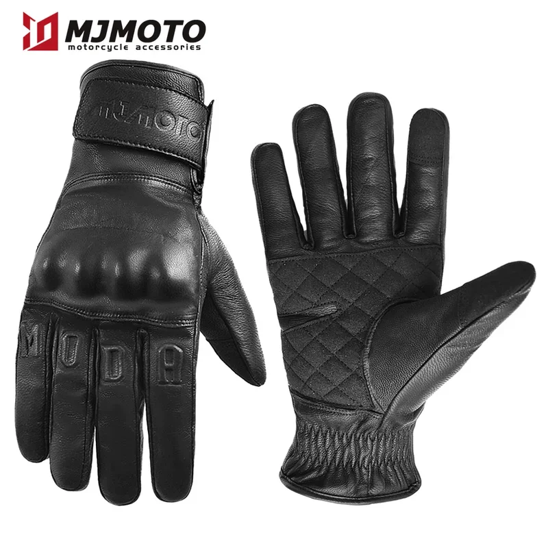 

Retro Leather Motorcycle Winter Gloves For Riding Thickened Plus Velet Warm Motocross Built-in Protective Case Motorbike Glove