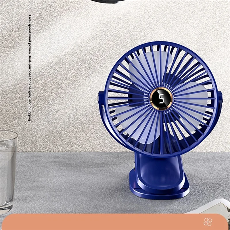 Upgraded 4000Mah Clip-On Fan 5 Speed Digital Display Quiet Rechargeable Desktop Portable Air Circulator Wireless Fan LED Light