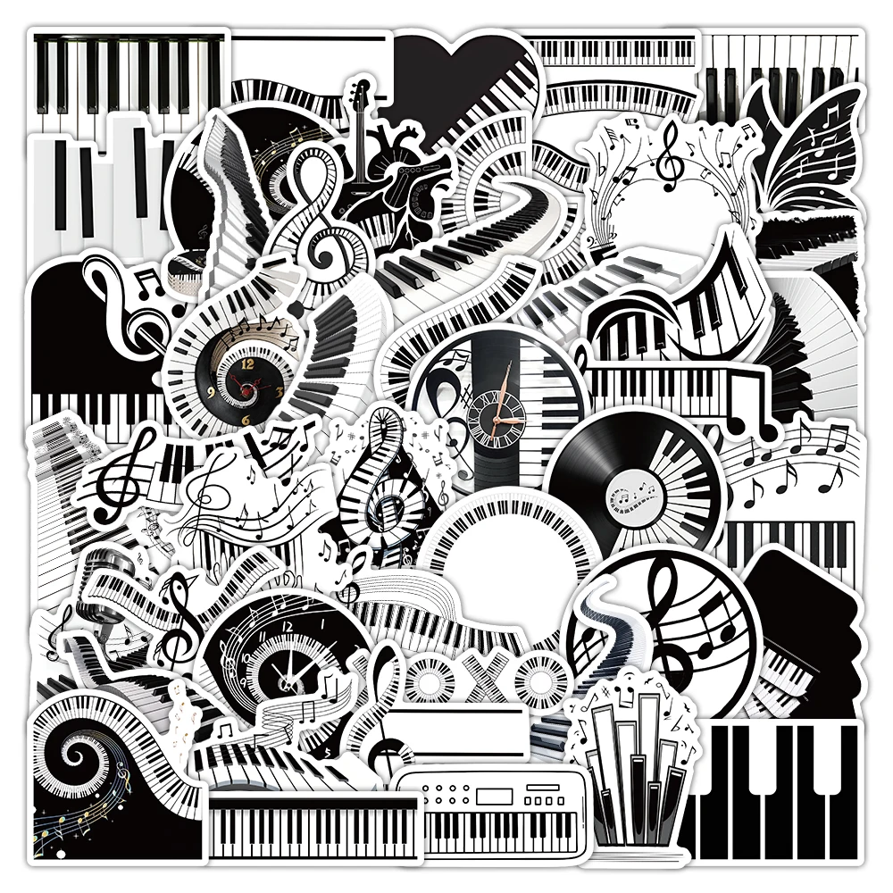 50/100 個音楽要素ステッカー黒と白のピアノキー DIY 防水荷物ノートブックステッカー