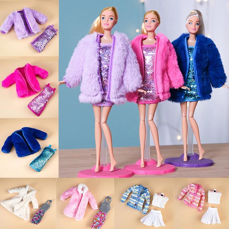 1/6 Doll Fashion Casual Cardigan Sweater Clothes Winter Wear Fur Coat Skirt Handmade Girl Doll Wearing Set For 29~32cm BJD Doll