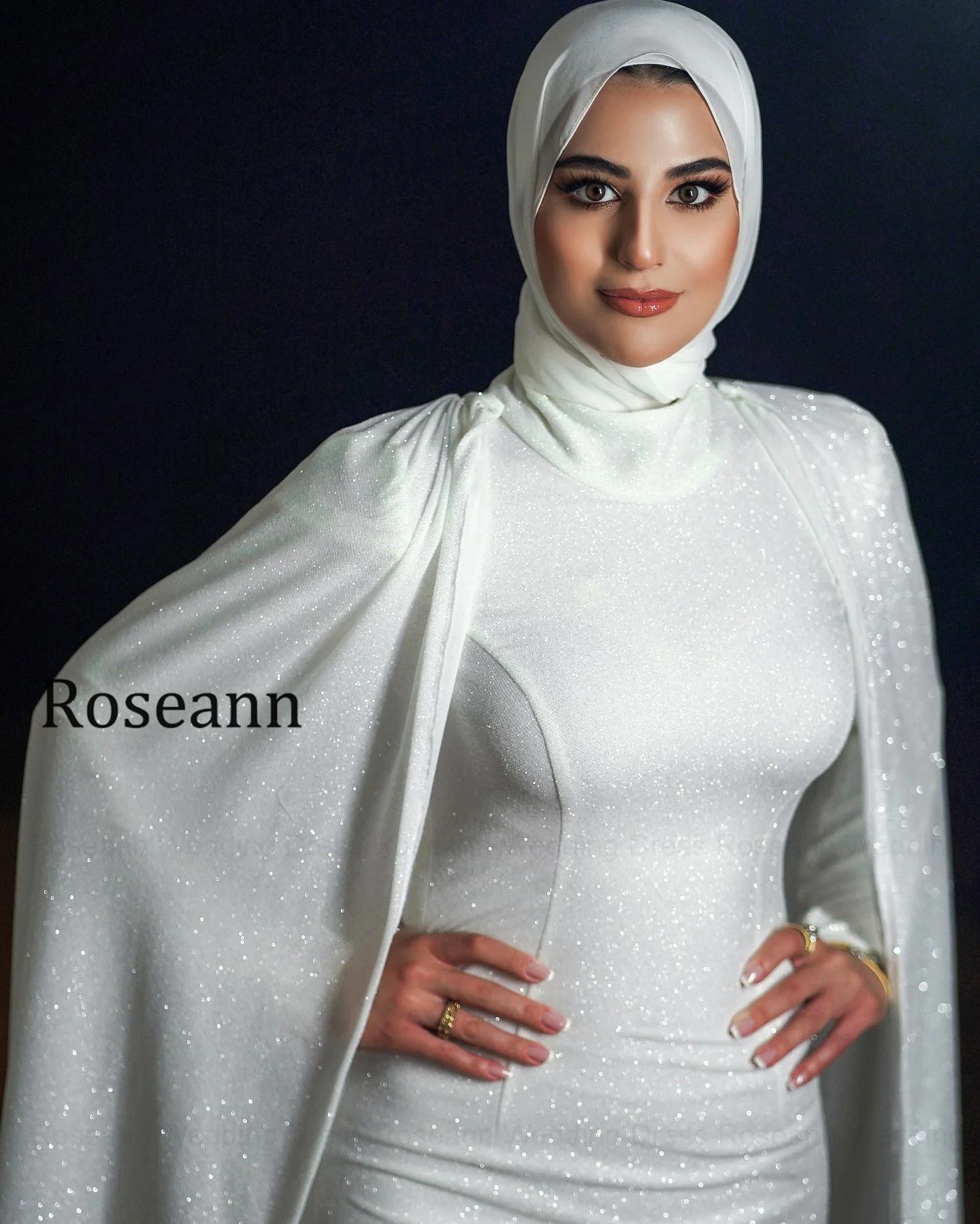 Roseann Wedding Dress Muslim Sparkling Sequin Mermaid Feathers vestido de novia Corset Designs With Cape Dresses for Women 2026