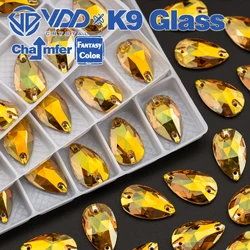 VDD Teardrop 11x18mm 24Pcs Sunshine Color K9 Glass Sew On Rhinestones Sewing Crystals Flat Back Stones For Clothes Accessories