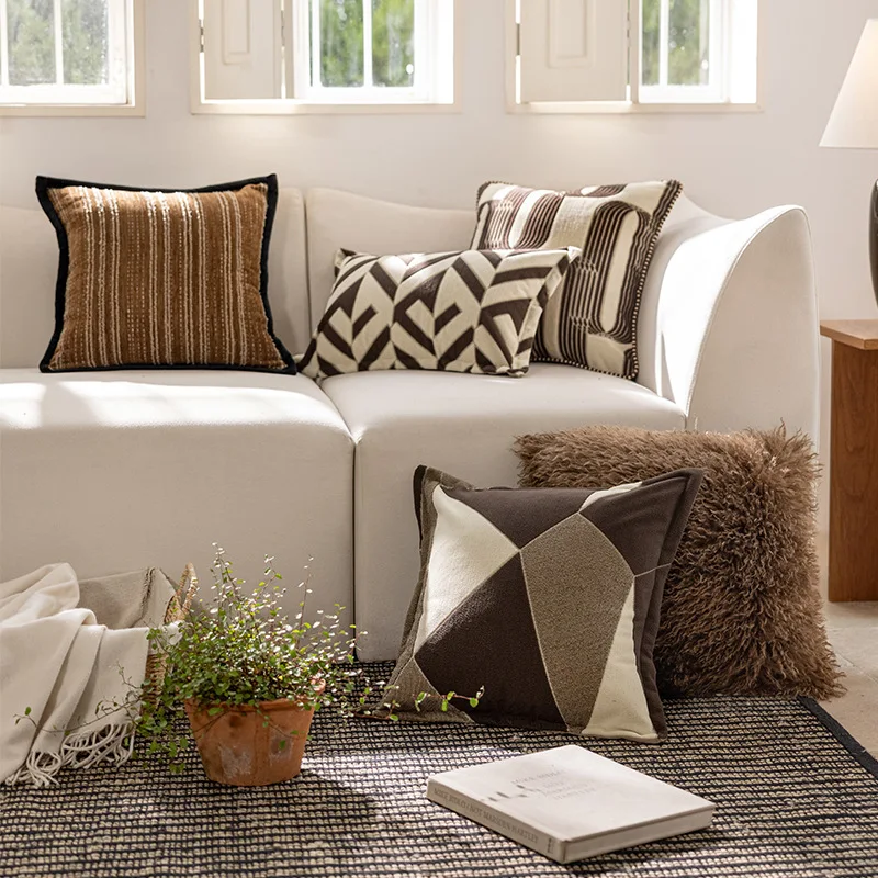 30X50/45X45CM Nordic Brown Throw Pillow Cover Geometric Jacquard Stamping Waist Cushion Cover Decor Home Decorative Pillowcase