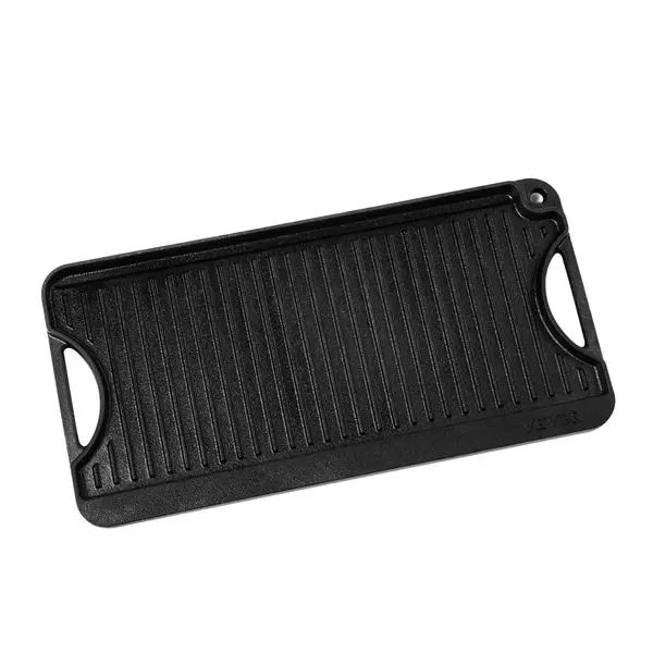 

20x10in Reversible Grill Griddle Pre-Seasoned Rectangular BBQ Pan Cast Iron