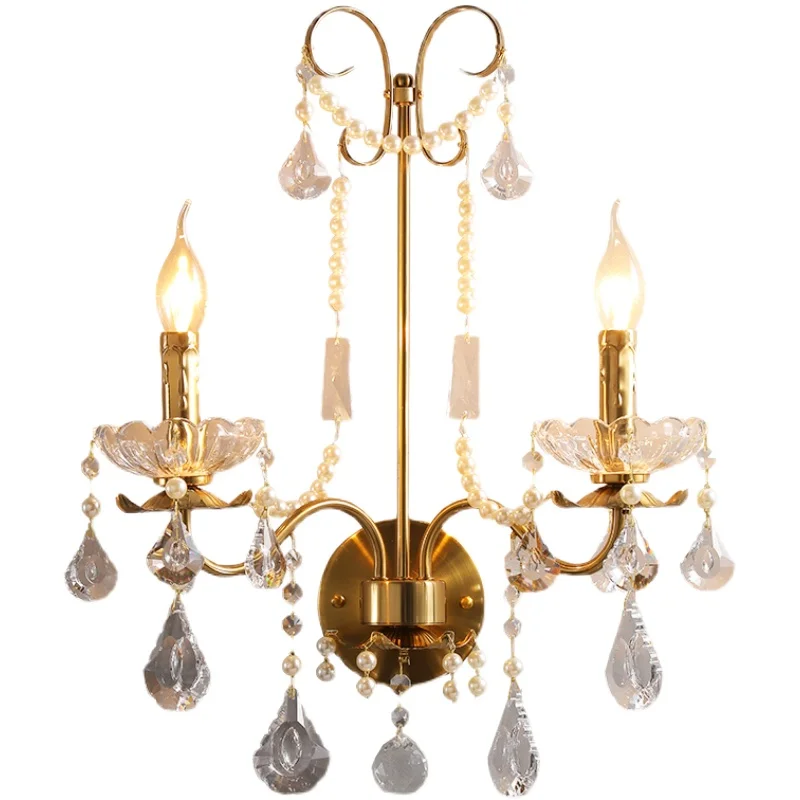 

American Vintage Crystal Lamp European Style Background Wall Lighting Atmosphere Pastoral Bedroom Bedside Lamp French Country Ch