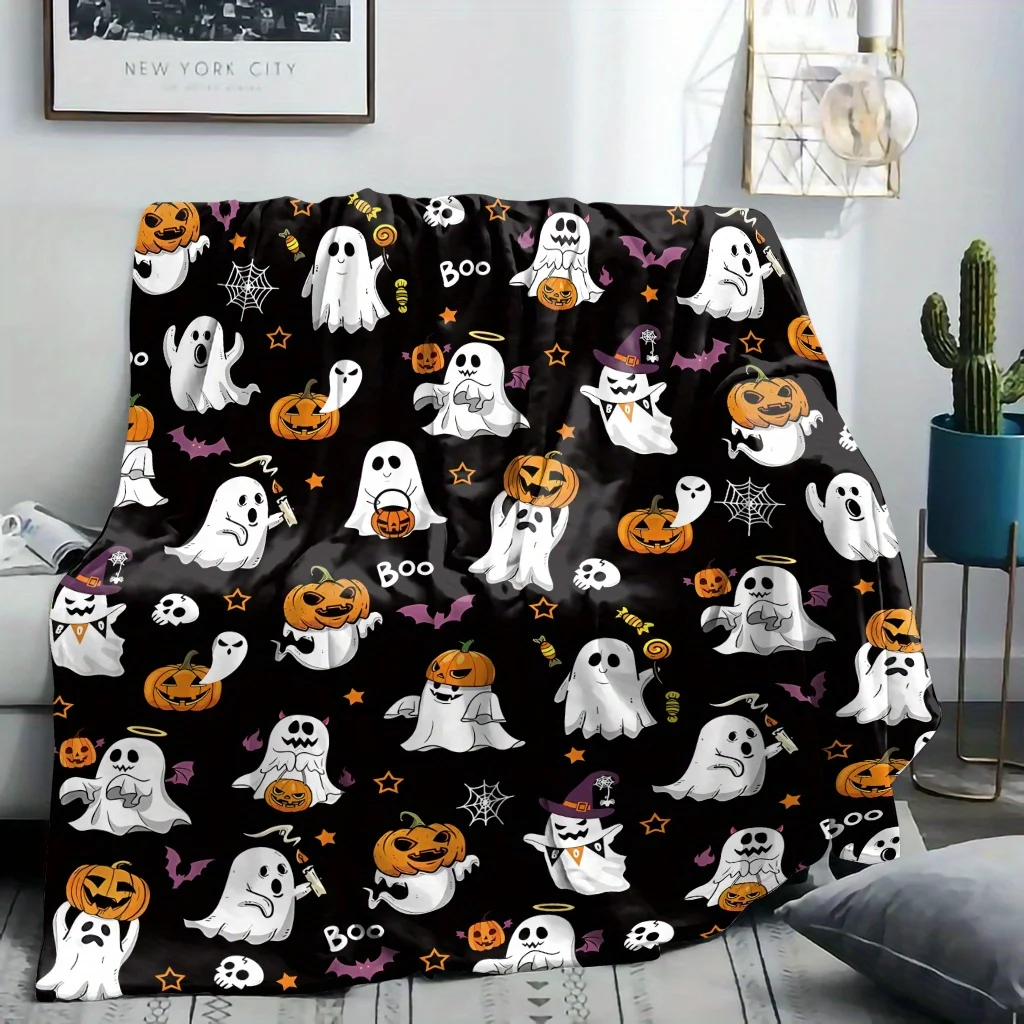 

Halloween Blanket - Soft Flannel Throw with Ghosts, Pumpkins, Bats, Spiders, Office, Camping, Travel - Cozy Halloween Party