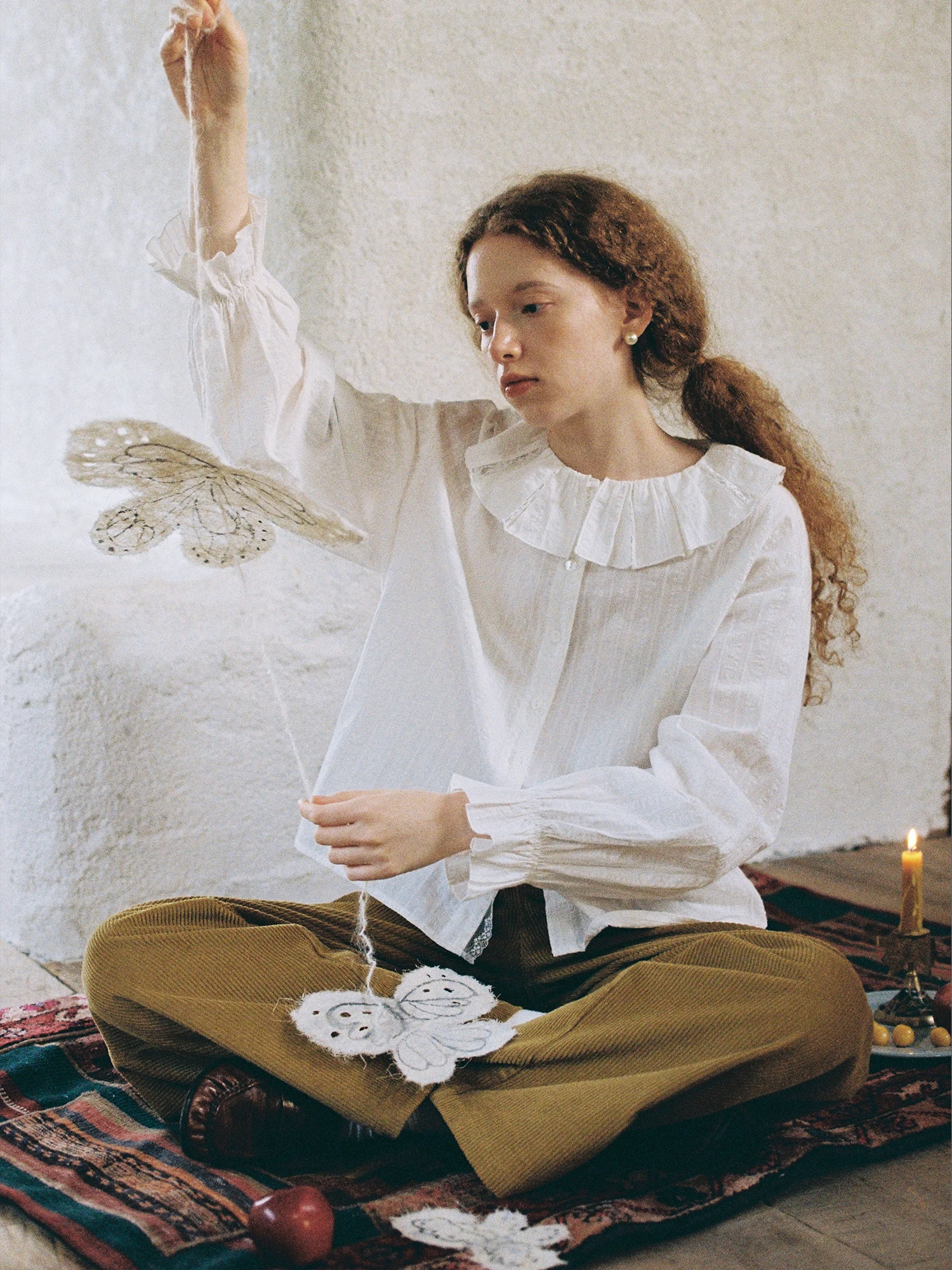 

LLANO Lace Striped irt Vintage Sweet Lightweight Loose Outerwear Women's Spring Autumn French Sle Pure Cotton Long Sve