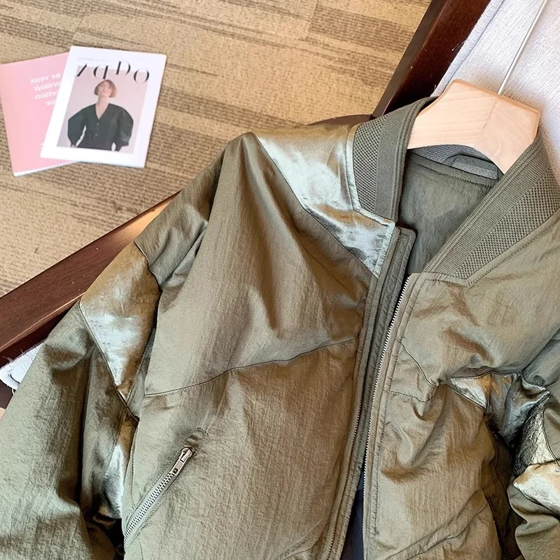 Retro ort Stand Collar Cotton Jaet Women's Faionable Versatile Warm Zipper Closure Cotton Outerwear for Autumn Winter