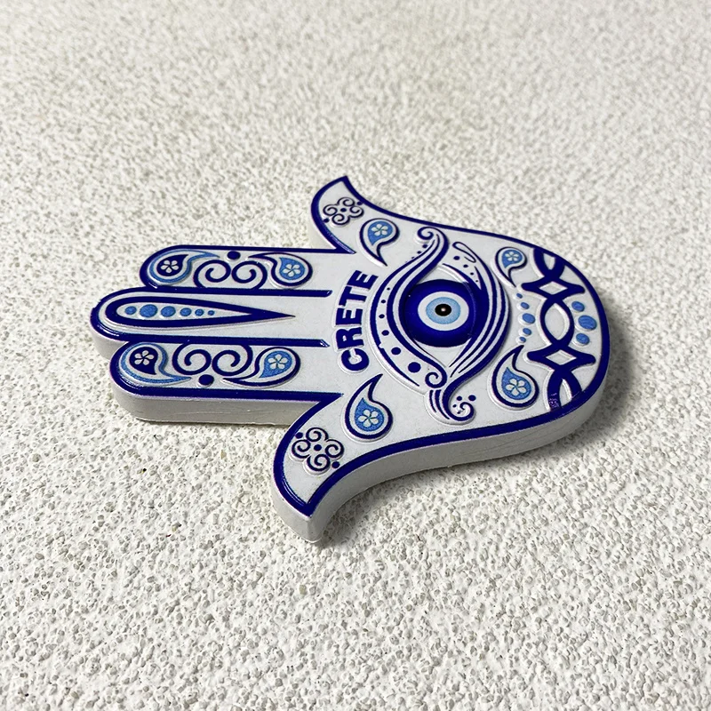 همسة مغناطيس الثلاجة اليدوي مع عين الشر، كريت اليونان ديكور المنزل مغناطيس الثلاجة لطيف غرفة الديكور