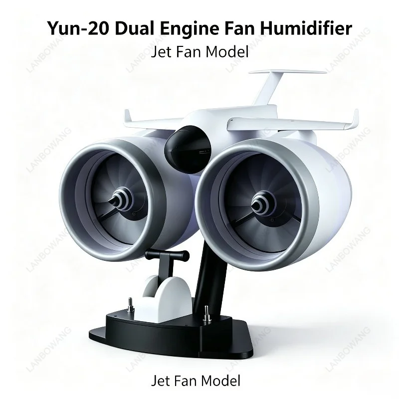 Dual Turbo Jet Engine Fan, Mist Spray Humidifier, Aircraft Model Desktop Toy Fan, Strong Airflow USB Gadget for Home Office