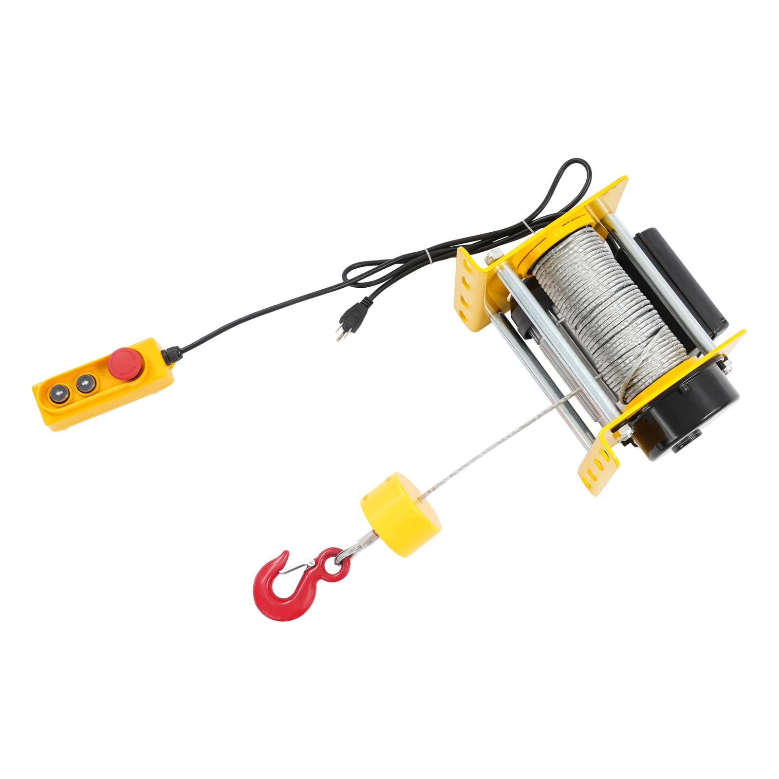 รอกไฟฟ้าสีเหลือง 110V/60Hz 400กก./881ปอนด์ พร้อมรีโมทแบบมีสาย, รอกไฟฟ้า 881 ปอนด์ พร้อมสายสลิงเหล็กยาว