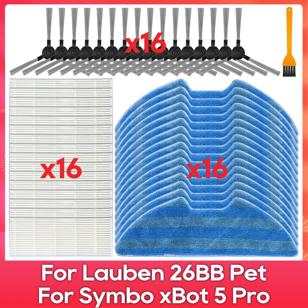 Kompatibel dengan ( Lauben 26BB Pet, Symbo xBot 5 Pro, Redmond RV-R500, iCLEBO G5 ) Suku Cadang dan Aksesori: Sikat Utama dan Samping, Filter, Kain Pel.