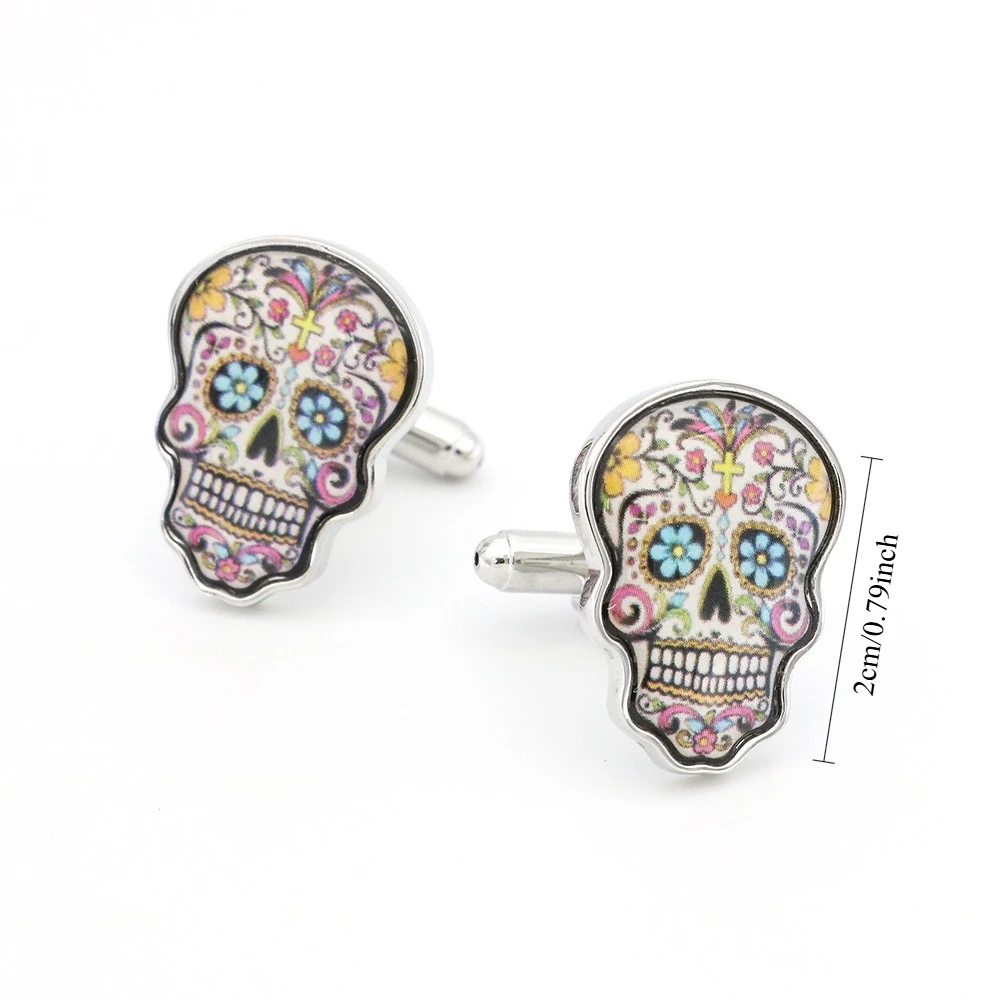 Mexican Day of The Dead Colored Skull Cufflink Painted Floral Skull Cufflinks Men's Business Banquet Dress Shirt Accessories