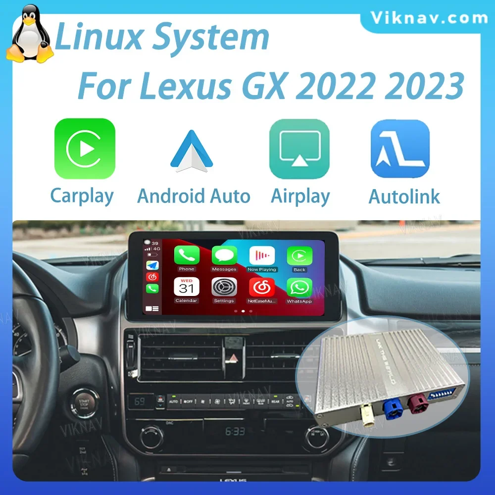 Viknav Linux Interface Box 12.3 Inch Screen For Lexus GX 2022 2023 Wireless Apple CarPlay Android Auto Only Support Original Car