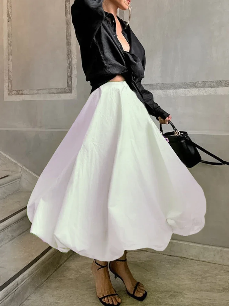 

Female Lantern Loose Skirt Korean Fashion Midi Long A- Line Skirt Elegant for Women Summer New High Waist Slim Flower Bun Skirts