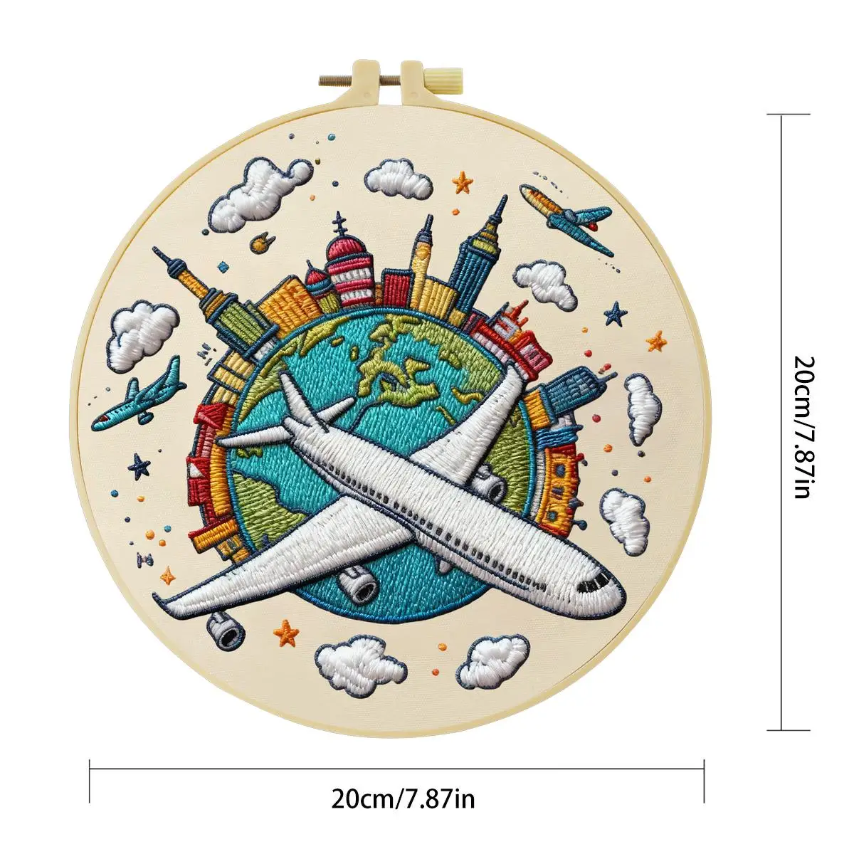 1 Stück 20X20CM/15X15CM 7,87/6,3 Zoll Reise um die Welt Stickerei Starter-Kit DIY-Kit DIY-Stickerei-Set Handarbeiten – Detail 4