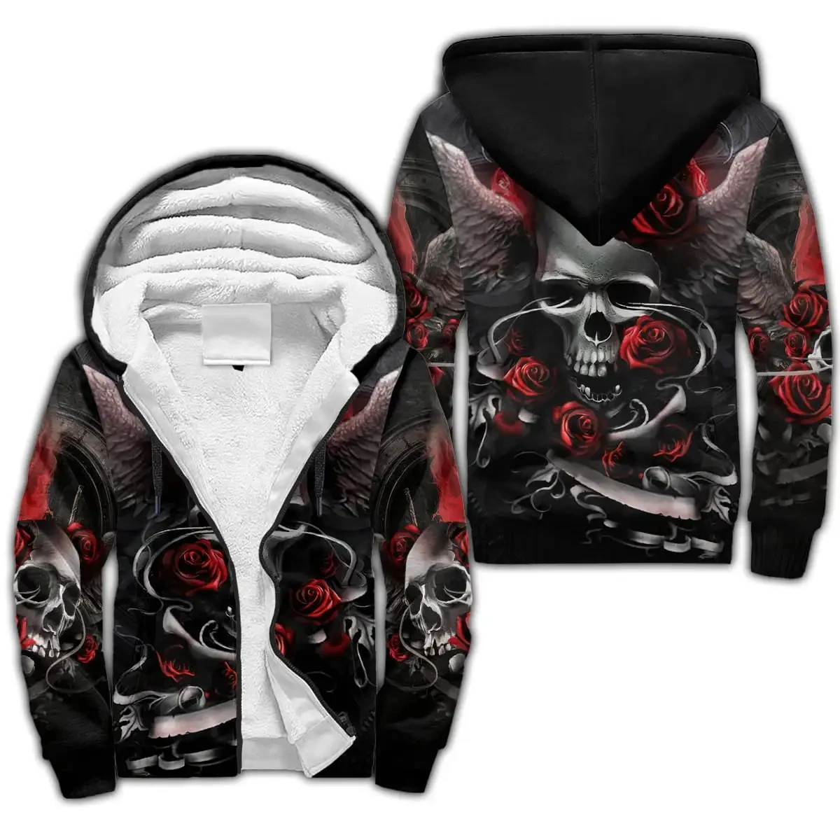 

Winter Men's Zipper Hoodie Reaper Skeleton Angel 3D Print Thickened Zipper Hoodie Unisex Fashion Casual Hooded Warm Wool Jacket