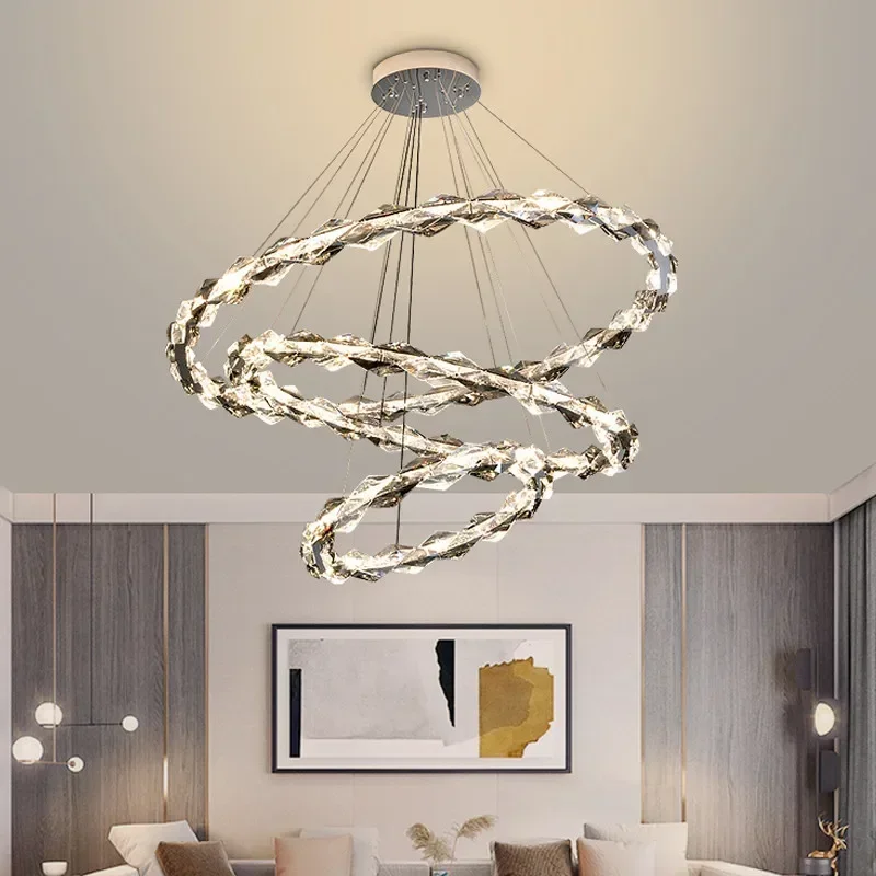 Modern LED Crystal Chandelier Home Decor Lighting Chrome Gloss Hanging Light For Bedroom Living Room Lamp Indoor Light